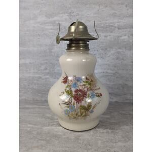 Vintage Kaaden Ltd Floral Cream Glass Kerosene‎ Lamp No Globe